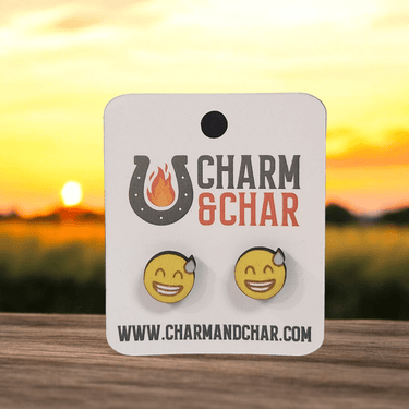 Grinning Face with Sweat Emoji Wood Stud Earrings - Stud Earring - Charm and Char